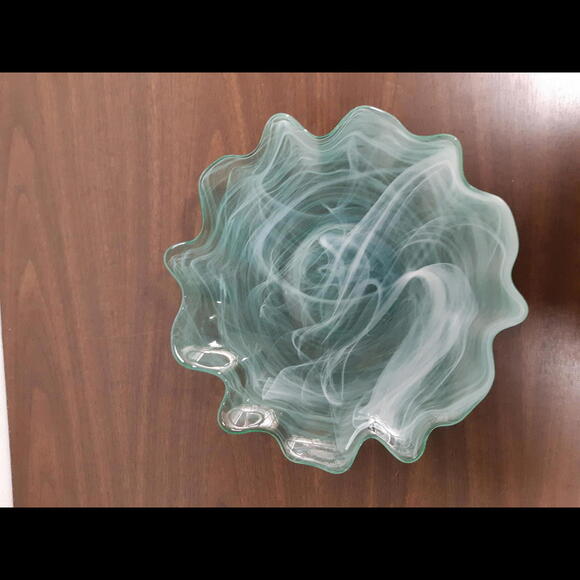 Glass Platter Swirl Bowl Dish 13” Scalloped Edge - Picture 2 of 5